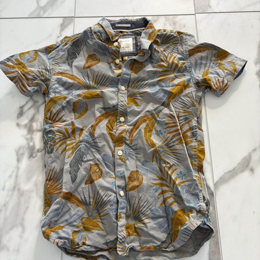 Cactus Boys Tropical Floral Short Sleeve Button Up Boys Size 9-10